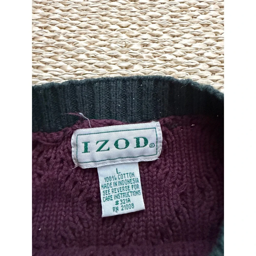 Izod Mens Vintage Patchwork Cable Knit Sweater Cosby grandpa chunky  preppy LG‎
